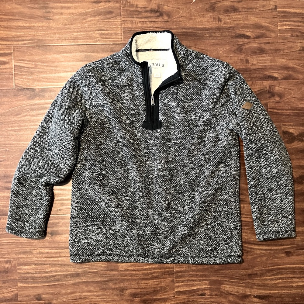 Orvis | Gray knitted quarter zip pull over men’s size large